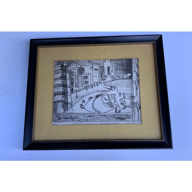Antique Harmelin etching of the Chicago Gold Coast. Etched view from the Drake Hotel.