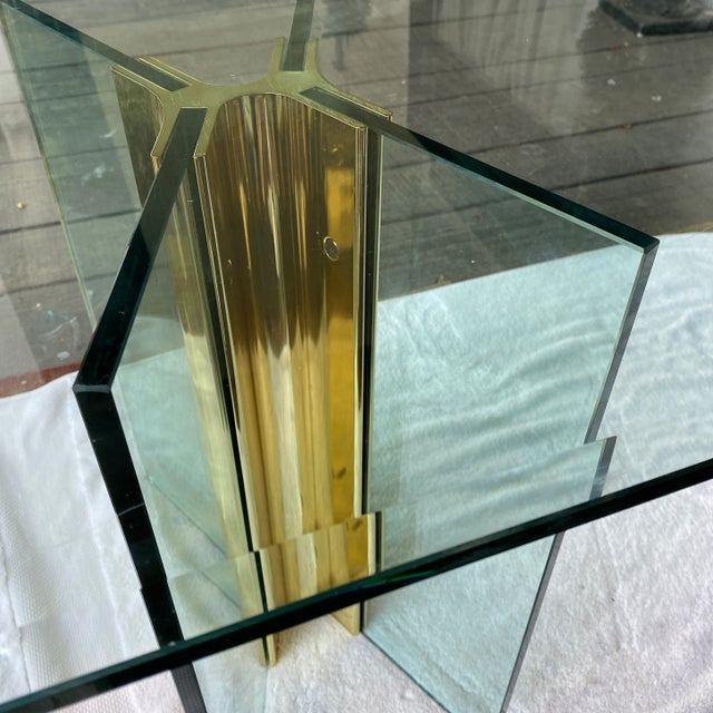 Peter Ghyczy 1970s Mid Century Modernist Glass and Solid Brass Side Table- Peter Ghyczy Attributed For Sale - Image 4 of 10