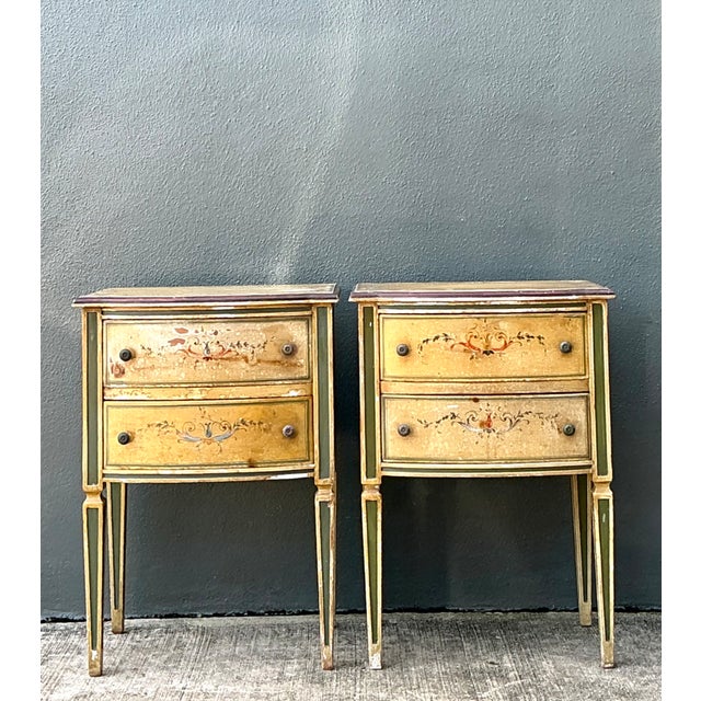 Vintage Distressed Hand-Painted Wood Nightstands For Sale - Image 15 of 16