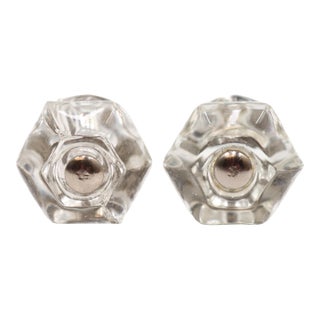 Pair of Antique 1.25 In. Hexagon Glass Cabinet Drawer Knobs For Sale