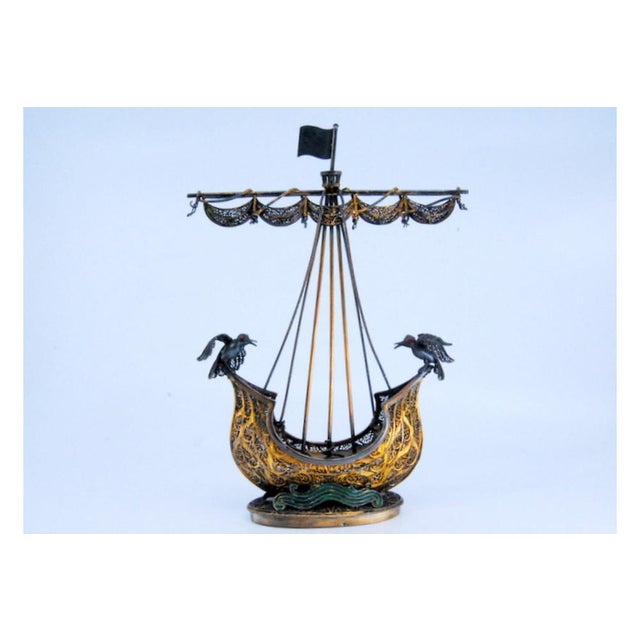 Silver Silver Filigree Galleon with Flag and Symbol of the City of Lisbon For Sale - Image 8 of 10