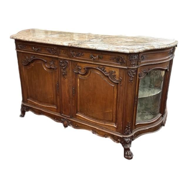Late 19th Century French Louis XV Style Walnut Marble Top Buffet For Sale - Image 10 of 14