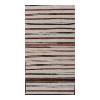 Vintage Turkish Kilim Gallery With Stripes in Cream, Brown & Soft Coral Color 5'10" X 10'11" For Sale