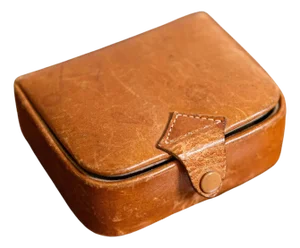 Small Antique Camalier & Buckley Leather Case with Buttoned Strap