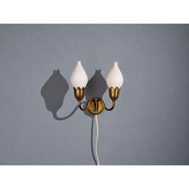 Mid-Century Modern 1950s Fog & Mørup, Danish Modern, Double Wall Light, Brass, Glass For Sale - Image 3 of 10
