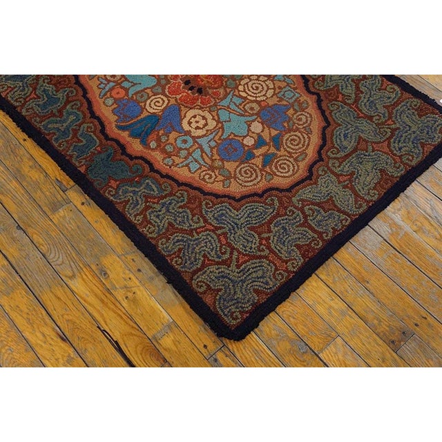 Early 20th Century 1920s Multicolor Floral Folk Art Antique American Hooked Rug 2'6" X 3'6" Handknotted Wool Carpet For Sale - Image 5 of 5