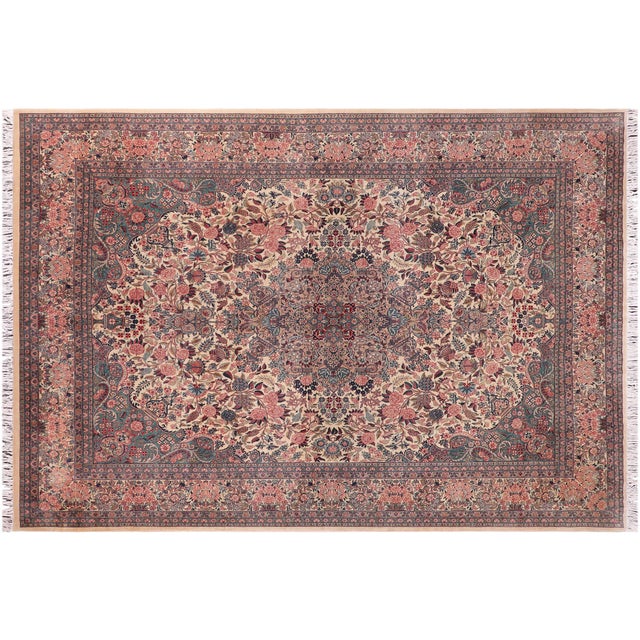 Shabby Chic Medallion 1990's Pak-Persian Ivory/Pink Wool Rug - 9'0'' X 12'5'' For Sale - Image 9 of 9