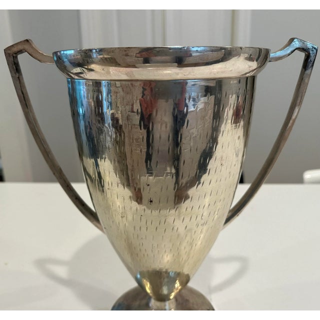 Shabby Chic Hammered Silvered Brass Trophy Vase For Sale - Image 4 of 10