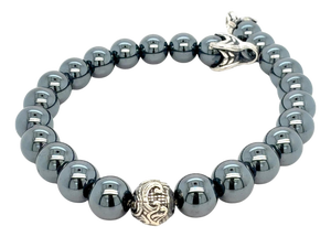 1990s David Yurman Hematite Spiritual Beads Bracelet 8" 8 mm Silver Estate