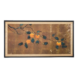 Japanese Showa Painted Panel Screen Persimmon Branch For Sale