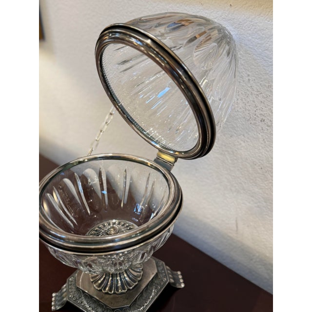 Glass Cut Glass and Silver-Plate Egg Shaped Vessel For Sale - Image 7 of 12