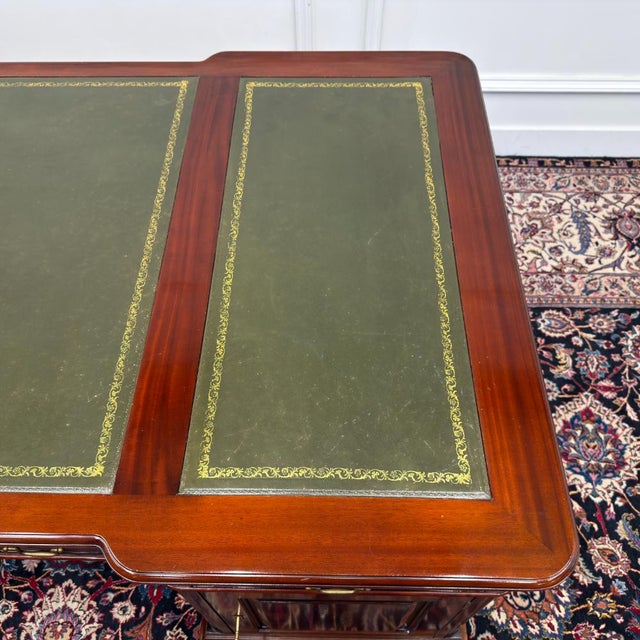 English Partner Desk with Green Leather For Sale - Image 18 of 18