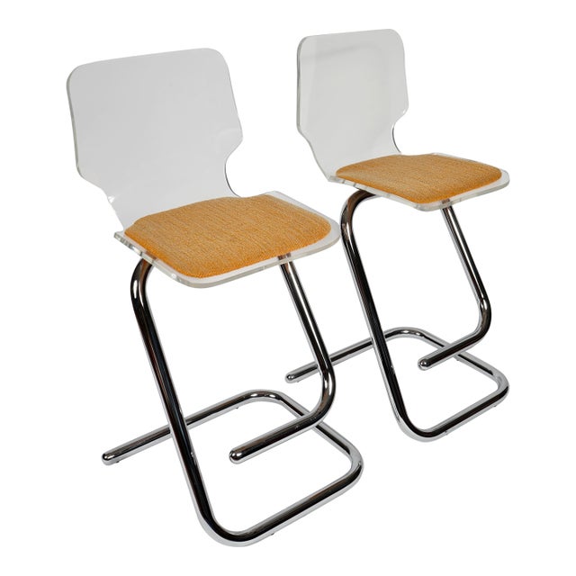 Luigi Bardini Late 20th Century Illuminating Lucite Barstools for Hill Manufacturing Set of 2 For Sale