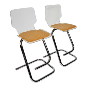 Luigi Bardini Late 20th Century Illuminating Lucite Barstools for Hill Manufacturing Set of 2