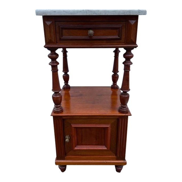 Antique French Style Marble Top 2 Tier Night Stand For Sale