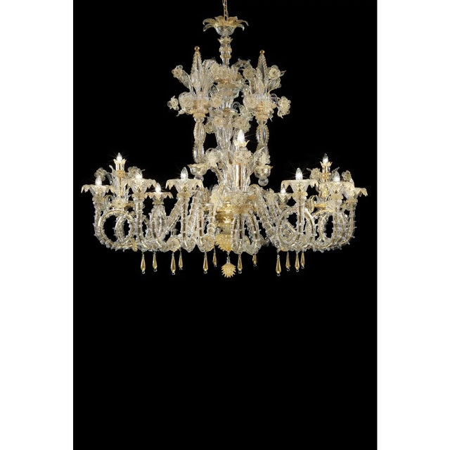 Traditional Handcrafted Imperial Venetian Murano Glass Ca’ Rezzonico Chandelier With Gold Details For Sale - Image 3 of 8