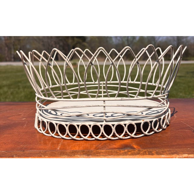 1980s French Country White Wire Basket Cachepot Planter For Sale - Image 9 of 10