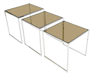 Set of Wide Rectangle Shape Chrome & Smoked Glass Nesting End Side Tables