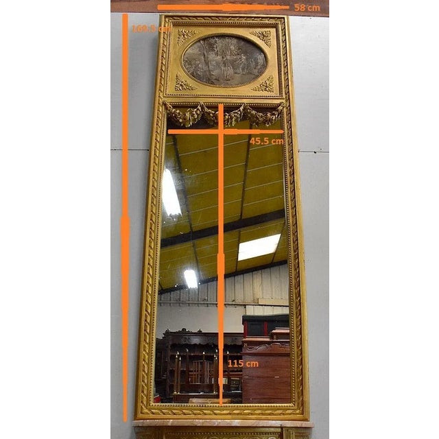 Golden Wood Mirror & Half Moon Console, Set of 2 For Sale - Image 16 of 18