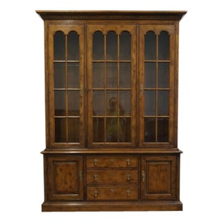 Henredon Furniture Folio Twelve Collection Solid Walnut Rustic European 59" Lighted Display China Cabinet 22-8000 For Sale