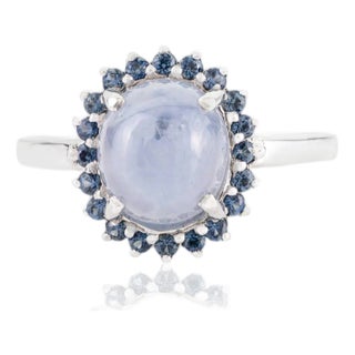 Natural 3.07 Ct Star Sapphire Halo Ring With Blue Sapphire in 14k Gold Size 4 For Sale