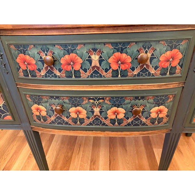 Vintage Mahogany Painted Credenza Featuring "Poppies" For Sale - Image 9 of 12