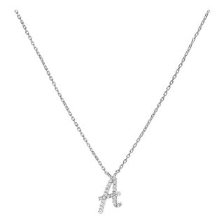 10K White Gold Diamond Accent "A" Initial Script Style Pendant Necklace For Sale