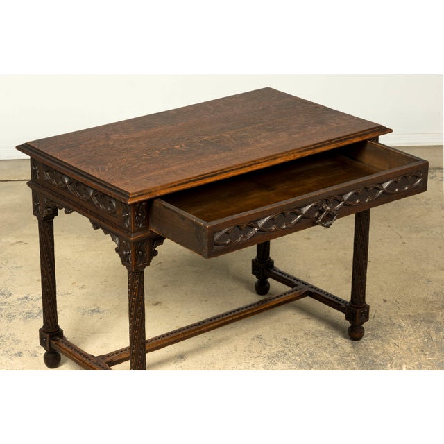 Late 19th Century French Gothic Revival Carved Oak Writing Desk For Sale - Image 15 of 18