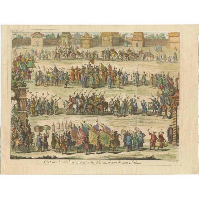 Early 18th Century Original Copper Engraving Depicting a Viceroy with Entourage in China, 1735 For Sale - Image 5 of 6