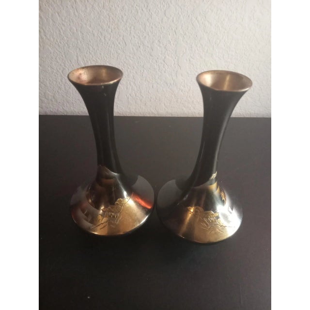 1970s Japanese Brass Bud Vase With Mirror Glaze - Set of 2 For Sale In Dallas - Image 6 of 6