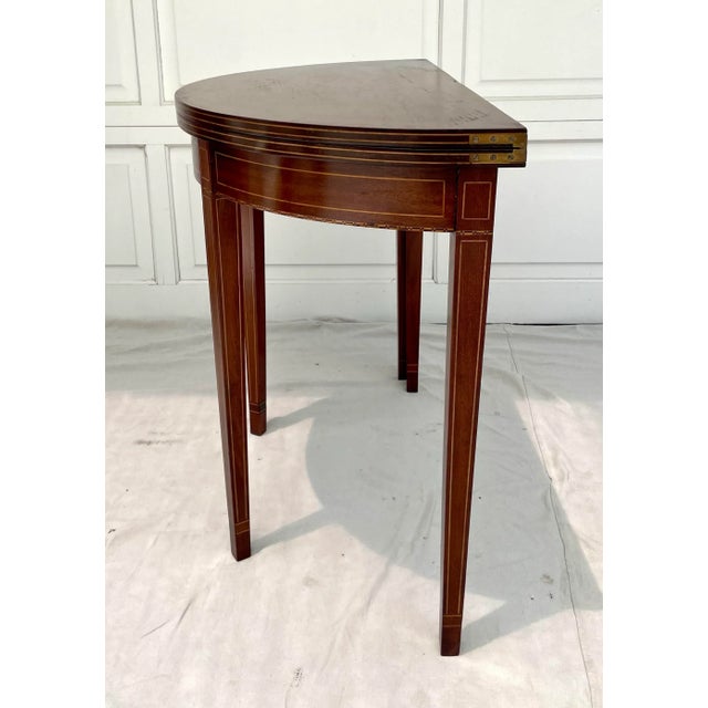 Traditional Federal Inlay Mahogany Gateleg Demi-Lune Round Table For Sale - Image 9 of 12