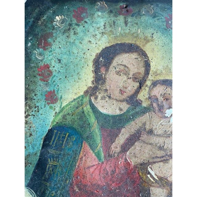 Mexican Antique Mexican Colonial Painted Icon For Sale - Image 3 of 4