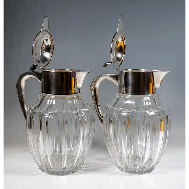 Large Glass Decanters with Silver Mounts from Gebrüder Deyhle, Germany, 1910s, Set of 2 For Sale - Image 6 of 9