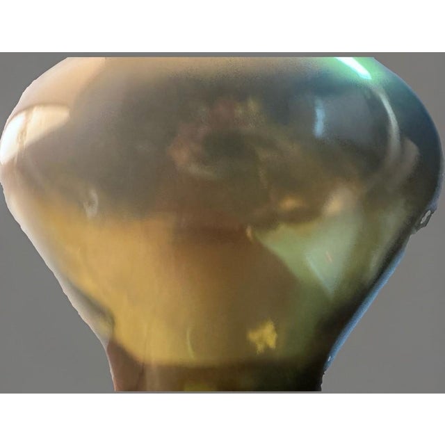 Oversized Spanish Olive Green Art Glass Demijohn Vase With Iridescent Gold Luster For Sale - Image 9 of 10