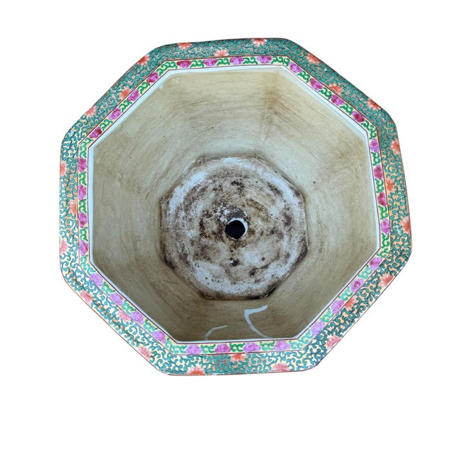 Chinese Rose Famille Vintage Cache Pot Jardinière Planter Octagonal For Sale - Image 11 of 16
