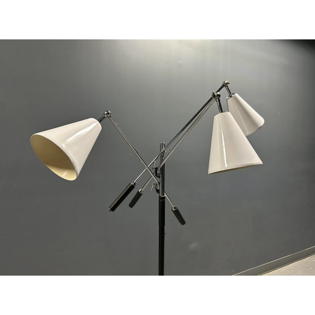 White Italian Triennale Three-Arm Articulating Floor Lamp Angelo Lelii For Sale - Image 8 of 11