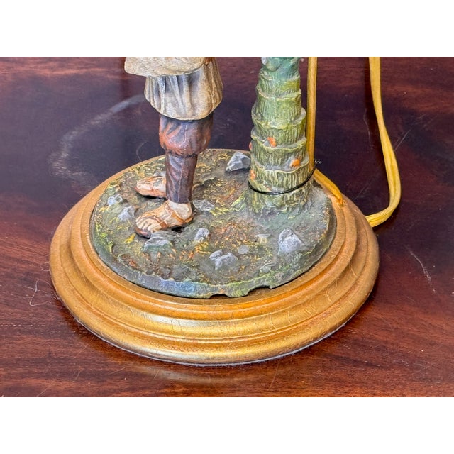 Pair of Cold Painted Bronze Figural Lamps With Mottled Paper Shades For Sale - Image 13 of 16