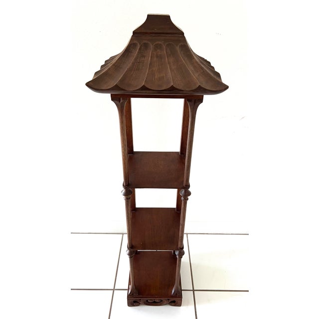 Mid 20th Century Chinoiserie Pagoda Mahogany Three-Tier Wall Shelf For Sale - Image 5 of 12