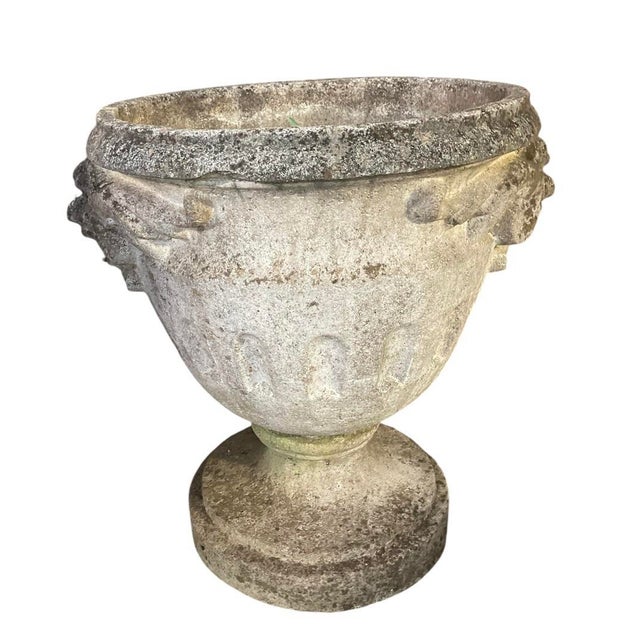 2000 - 2009 Vintage Neoclassical Cast Stone Garden Urn Planter With Lion Mascarons For Sale - Image 5 of 12