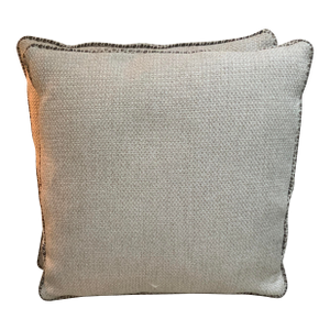 Custom Textured Neutral Cream Feather Pillows With Brown Patterned Piping- a Pair
