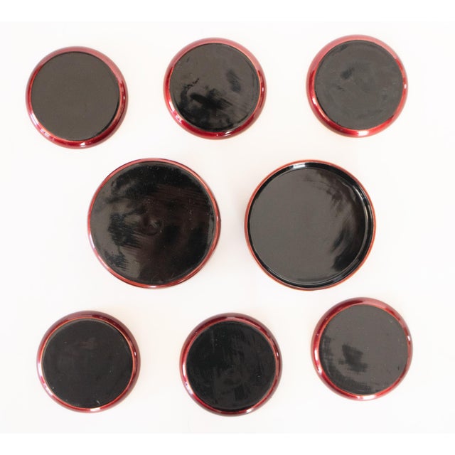 1970s Japanese Lacquered Wood Set of 6 Coasters in Box For Sale - Image 13 of 14