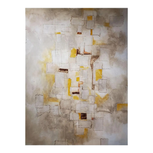"Reflections" Abstract Yellow, Brown & Gray Mixed-Media Painting on Canvas by Louis Shields, 2018