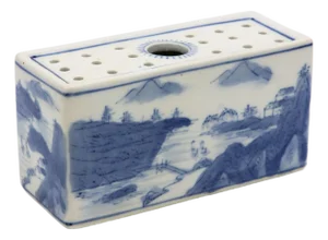 Chinoiserie Blue and White Flower Brick, England Early 20th C.