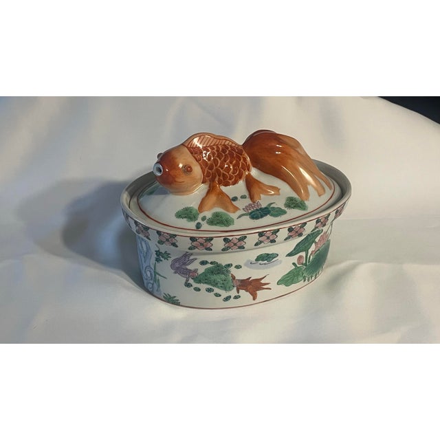 1970s Porcelain Koi Goldfish Tureen Covered Serving Dish For Sale - Image 5 of 10