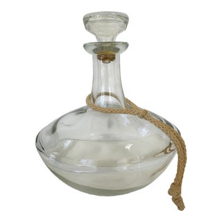 Vintage Nautical-Style Clear Glass Decanter With Rope Accent and Original Stopper For Sale