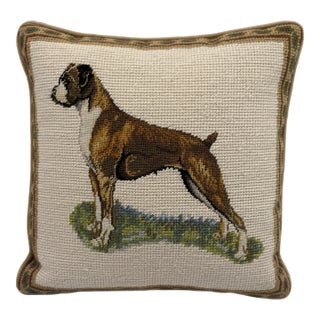 Vintage Decorative Needlepoint Boxer Pillow With Down Insert For Sale