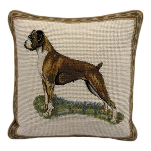 Vintage Decorative Needlepoint Boxer Pillow With Down Insert