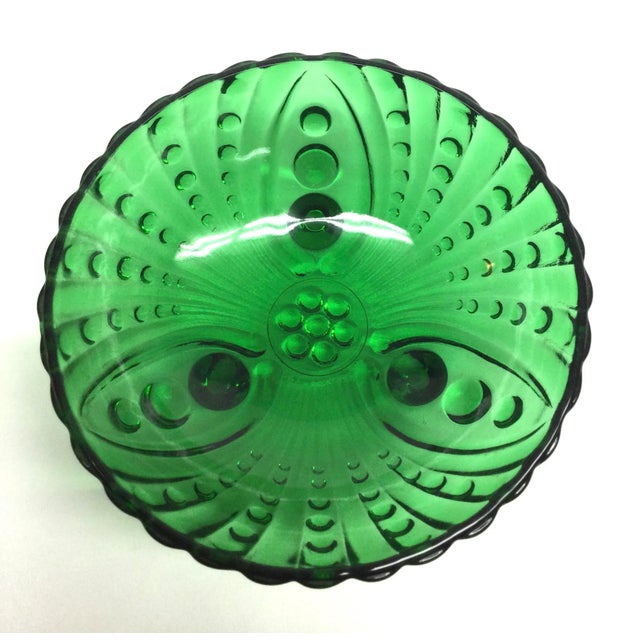 Art Nouveau Small Green Hobnail Glass Footed Trinket Bowl For Sale - Image 3 of 6
