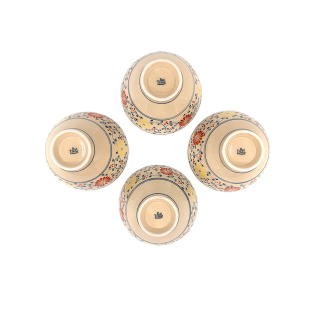 Set of 4 Handcrafted Bat Trang Vietnamese Ceramic Pho or Ramen Bowls With Floral Motifs For Sale - Image 10 of 12