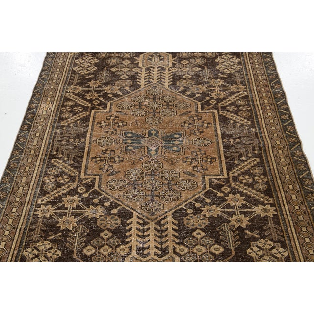 Persian Vintage Brown Distressed Wool Rug With Allover Design For Sale - Image 3 of 8